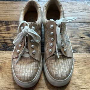 Alex Marie Tan Woven Pearl Sneakers Size 7